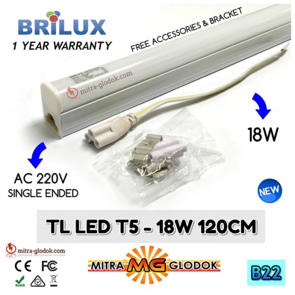 LED Neon Pendek TL T5 Tube AC 220V 18W 120 cm - WHITE | Brilux - Single E